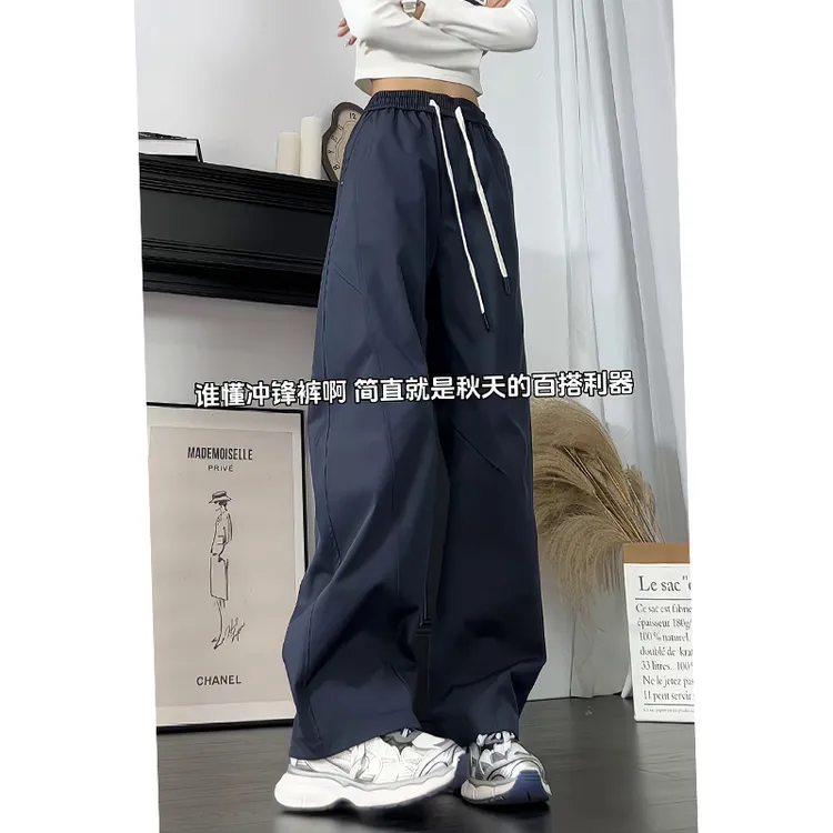 秋季拼接休闲冲锋裤男女潮牌设计感cleanfit美式宽松弯刀工装裤子