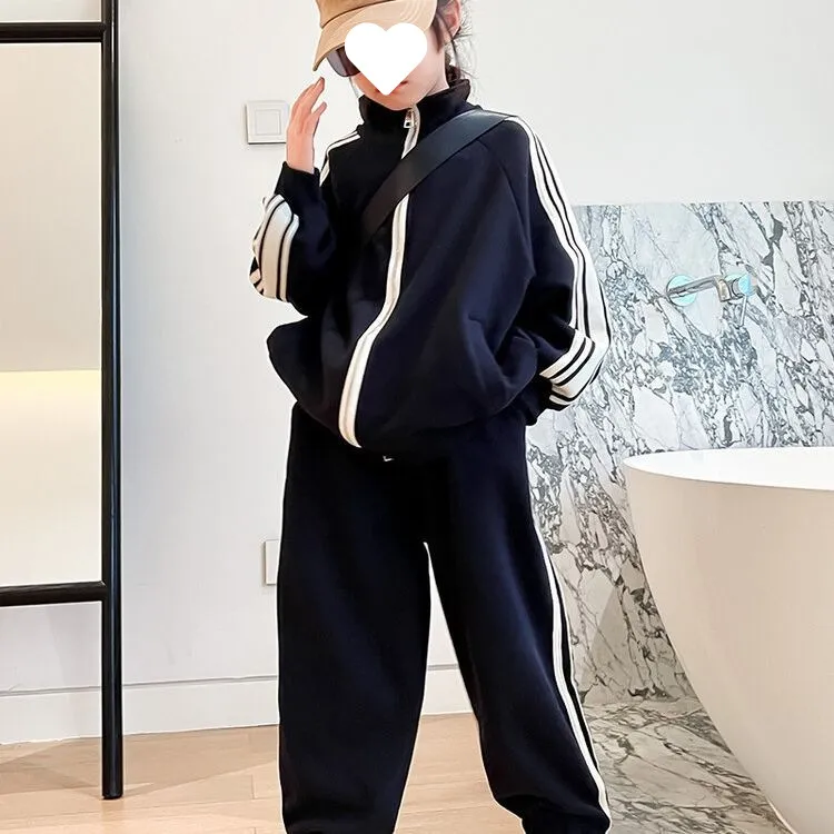 女童秋冬新款外套哈伦裤两件套2025中大童时髦女孩开衫长裤套装潮