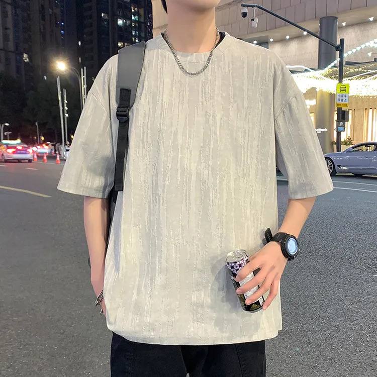 玛斯柏纹理感短袖T恤男士冰丝上衣夏季薄款凉感潮牌百搭宽松夏装