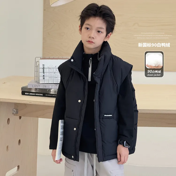 儿童羽绒服马甲冬新款中大童潮流百搭白鸭绒男童洋气外套潮66011