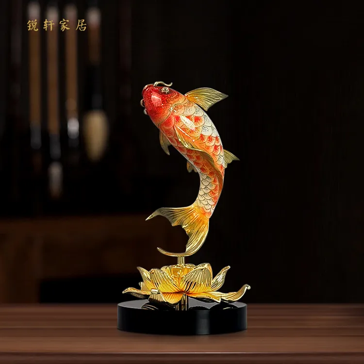 黄铜年年有余办公室锦鲤鱼开业招财摆件客厅酒柜装饰乔迁新居礼物
