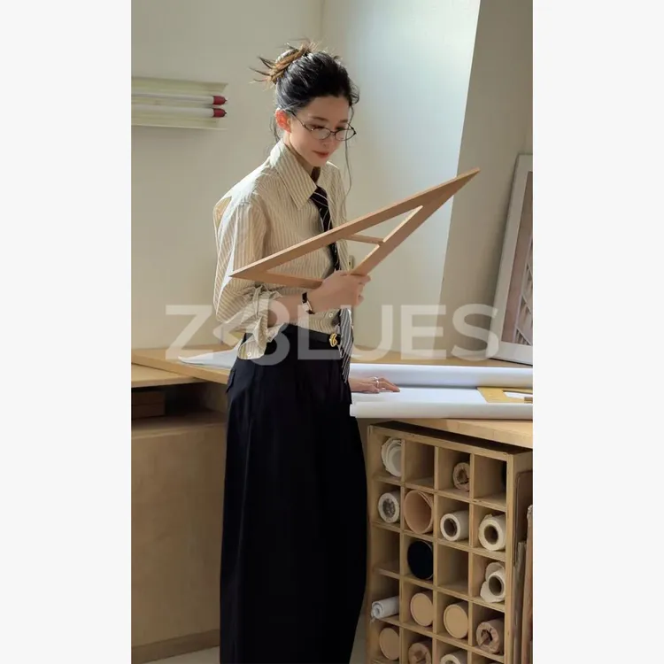 Z.blues【天才女友】文艺腔调高支高密色织棉细条纹衬衣YZLHKZ0226