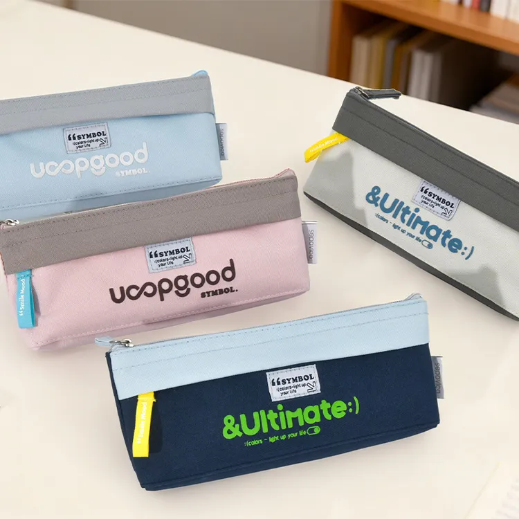 简约字母印花撞色双拉链三角笔袋学生小巧便携高颜值文具收纳袋