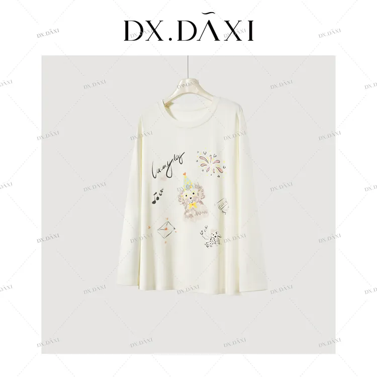 代大喜【涂鸦世界】宽松T恤女款2025新款爆款长袖百搭打底衫上衣女