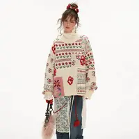 费尔岛花朵拼接毛衣女款2025新款秋冬季慵懒高级感宽松上衣.zip