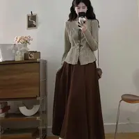 胖颖专属大码秋季新款甜美坑条针织上衣半裙套装0901+2905