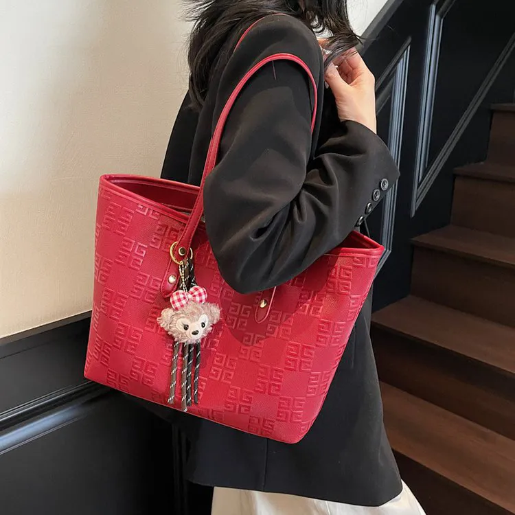 大容量红色托特包女2025新款高级感通勤单肩手提包新娘结婚包大包