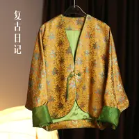 复古日记“知韵”光泽贵气感缠枝花纹流苏盘扣蝙蝠袖短外套25GWS959