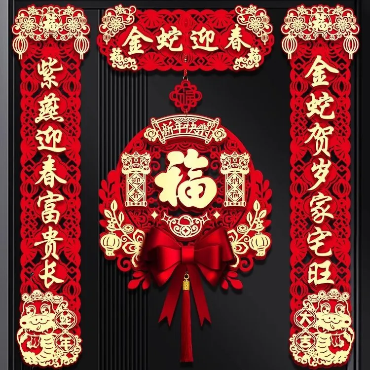 2025新款春节磁吸对联蛇年春联新年入户门装饰过年大门福字挂件