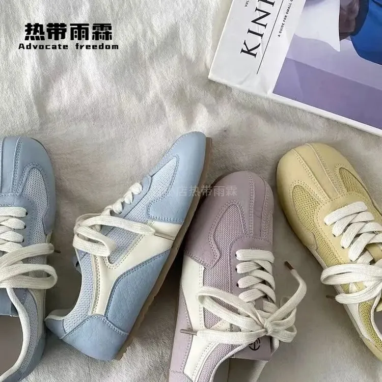 马卡龙鞋子糖果色系德训鞋女款韩版小众软底阿甘鞋轻便休闲运动鞋