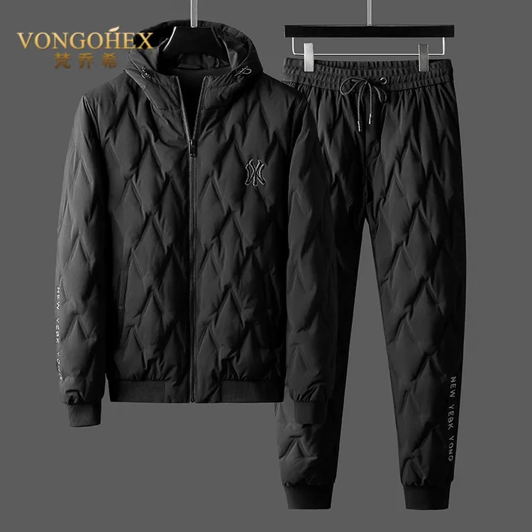 VONGOHEX秋冬季保暖羽绒套装男加厚御寒连帽休闲羽绒服套装两件套