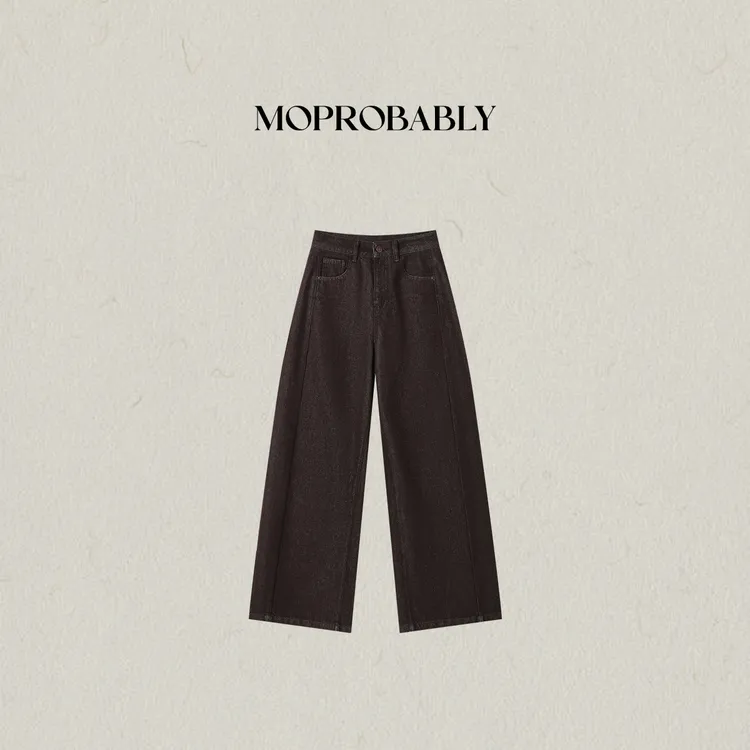 Moprobably李予诺「巧绒」美式复古时尚百搭直筒牛仔裤L5473017