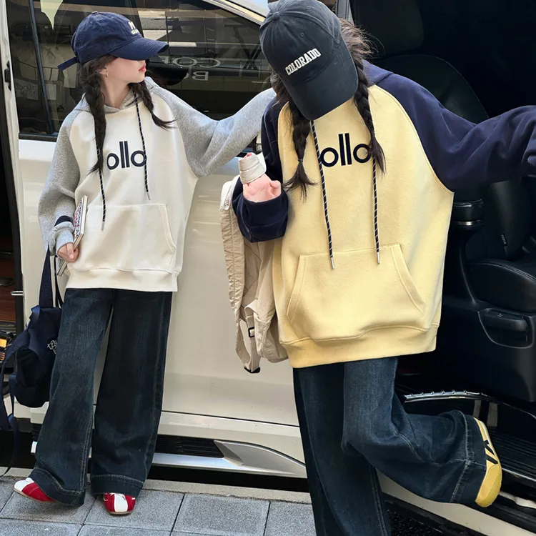 秋季新款女童卫衣中大童休闲宽松连帽长袖衫初中生小女孩春秋装潮
