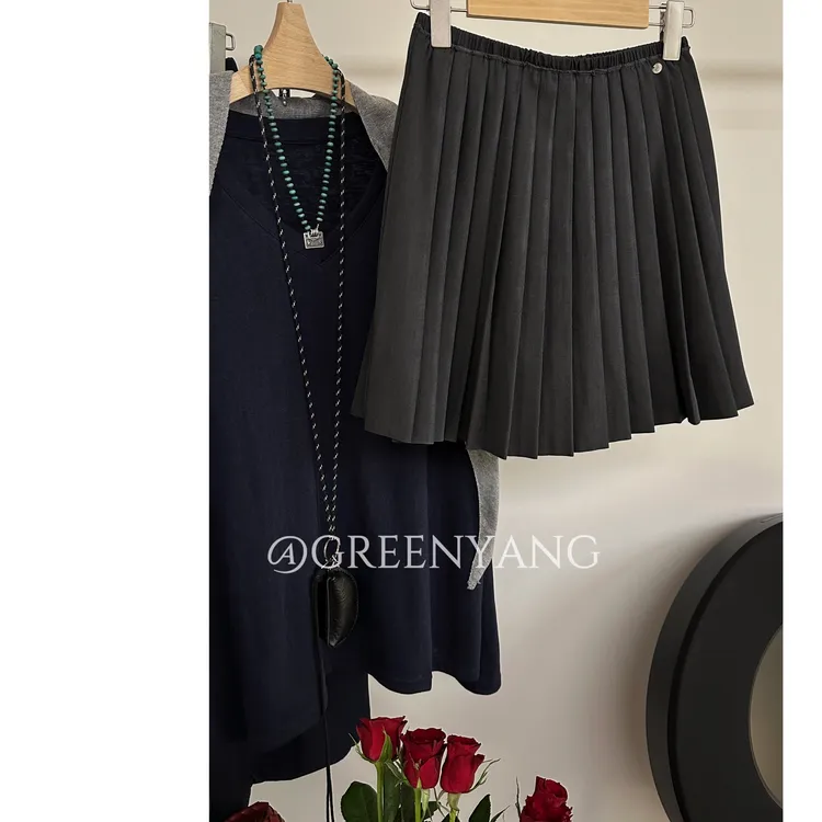 老羊家~韩系小众设计高腰百褶半身裙女2025秋新款减龄防走光短裙