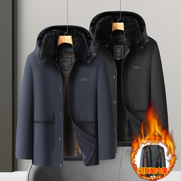 2025冬季男士保暖棉服加肥加大码商务休闲加绒外套可脱卸内胆棉衣