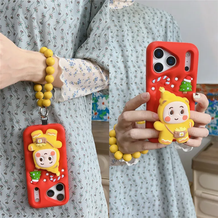 圣诞黄色硅胶卡通人适用苹果17promax串珠iphone16pro手机壳15/14