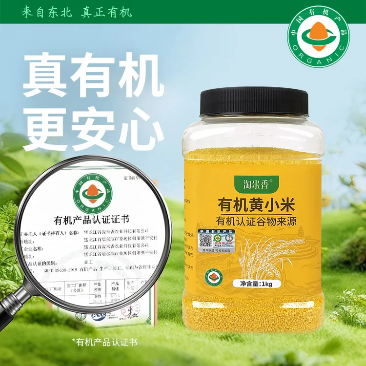 有机认证淘米香黄小米新米农家黄小米粥米 油性大米脂浓