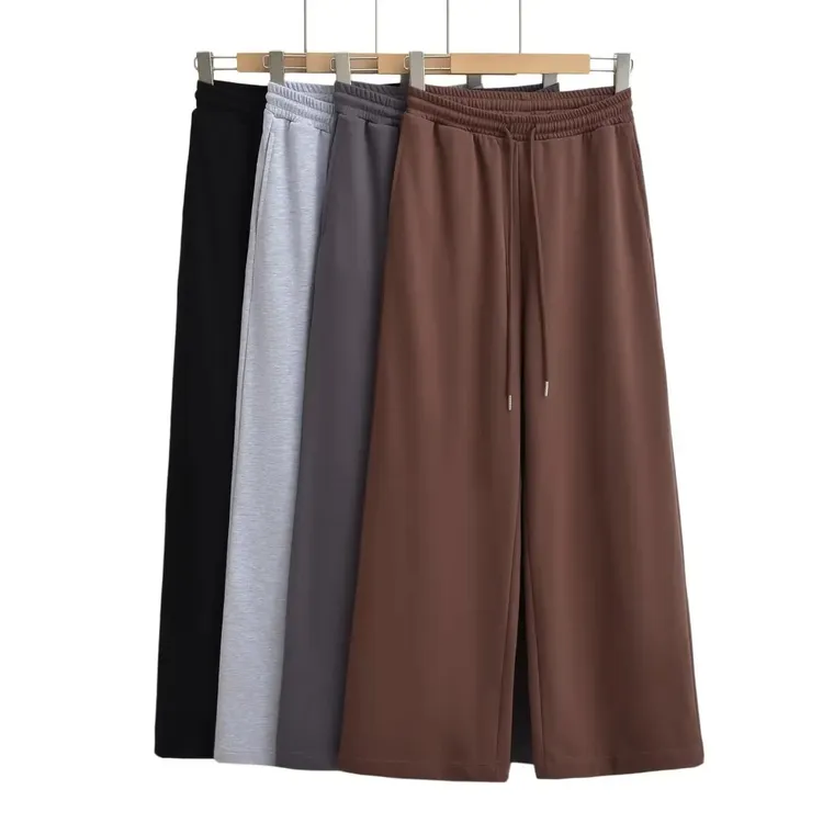 阔腿新款卫裤高腰2023休闲宽松秋直筒显瘦长裤子女纯色抽绳松紧腰