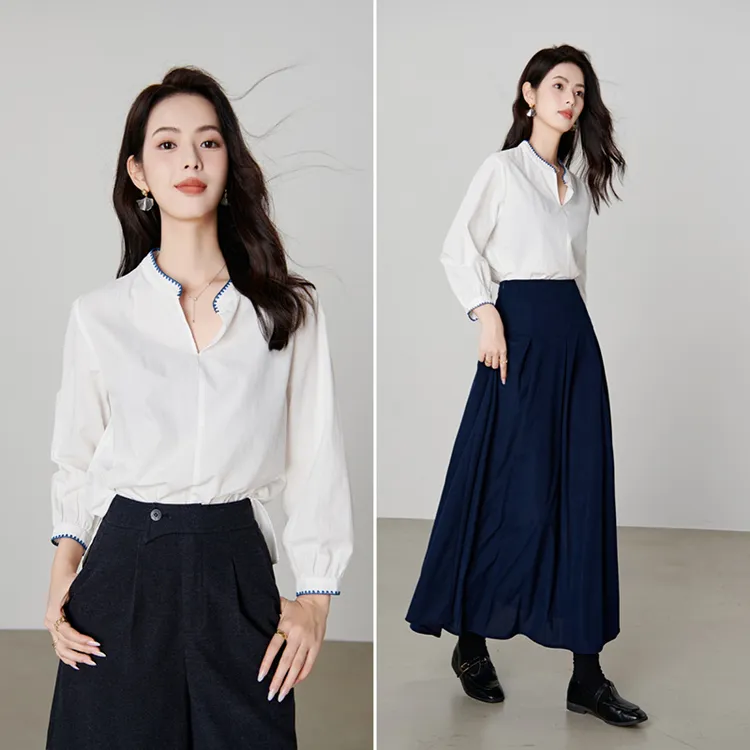 【新品】2025上衣V领百搭轻职场衬衫女25042130