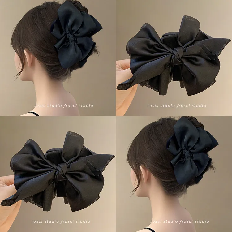 黑色蝴蝶结发饰大号抓夹女2025新款高级感精致后脑勺丸子头鲨鱼夹
