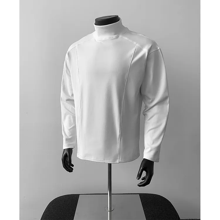 结构小领口德绒长袖t恤内搭打底衫男女情侣美式潮牌宽松纯色上衣