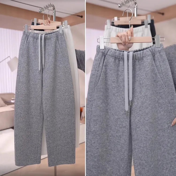 羊毛呢弯刀裤女秋冬季2025新款休闲运动卫裤窄版阔腿镰刀香蕉裤子