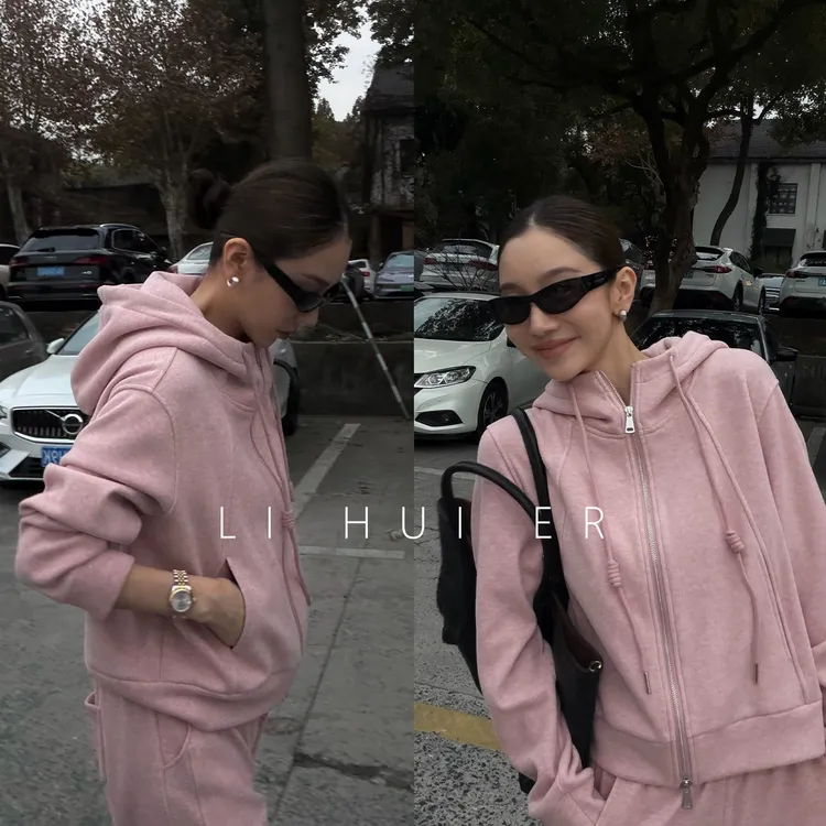 LiHuiEr李慧儿【苹果派】2025冬款轻奢极简皮百搭粉色套装WT121HE