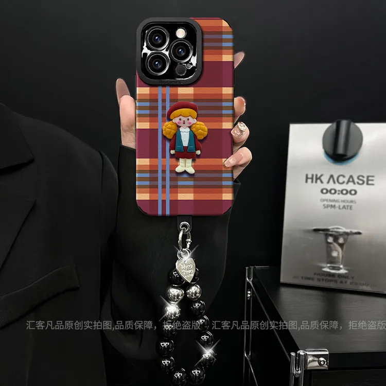 适用【苹果/oppo/华为/vivo/小米】秋冬新款格纹皮质女孩防摔手机壳