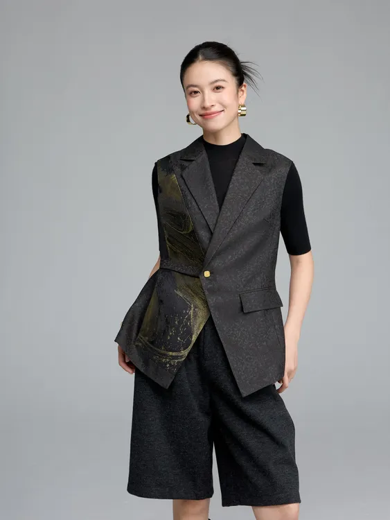 初见十三娘『如是』国风织金云锦中开马甲中式日常百搭时尚气质显瘦