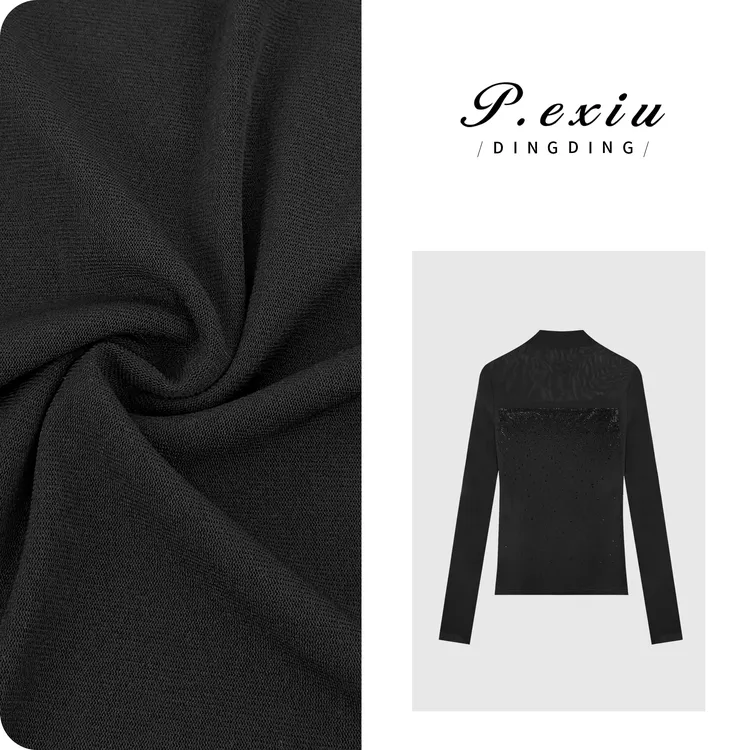 时髦烫钻半高领修身显瘦长袖打底T恤 W-63428