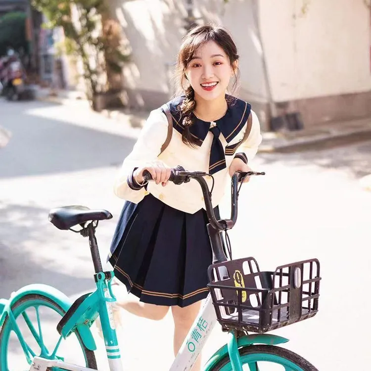 茶羽中日系学院风长袖百褶裙套装半糖栗子长袖jk制服学院风水手服