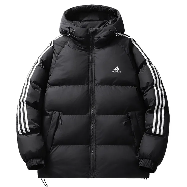 三条杠运动棉衣情侣款休闲宽松防风防水外套加厚保暖大码连帽棉袄