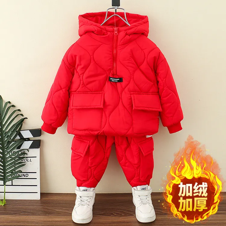 宝宝童装儿童加绒加厚套装秋冬装2026新款儿童连帽保暖棉衣服套装