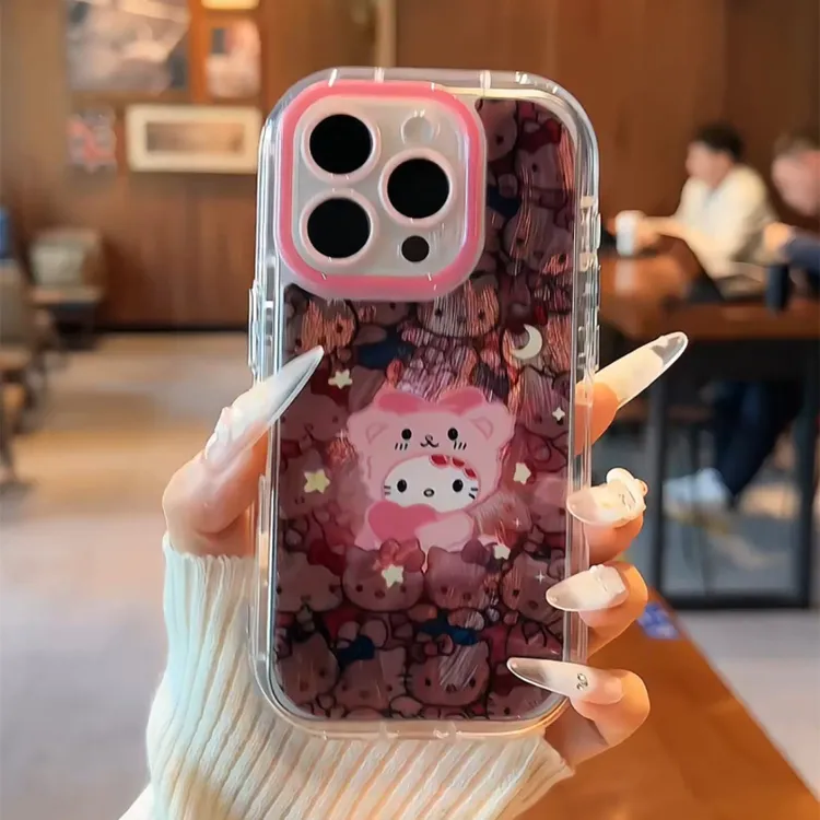 适用于【苹果/华为/OPPO/VIVO】羽纱奶油可爱手机壳粉色发光kitty