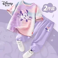 Disney/迪士尼女童套装2025新款夏装扎染短袖儿童T恤宽松休闲裤子