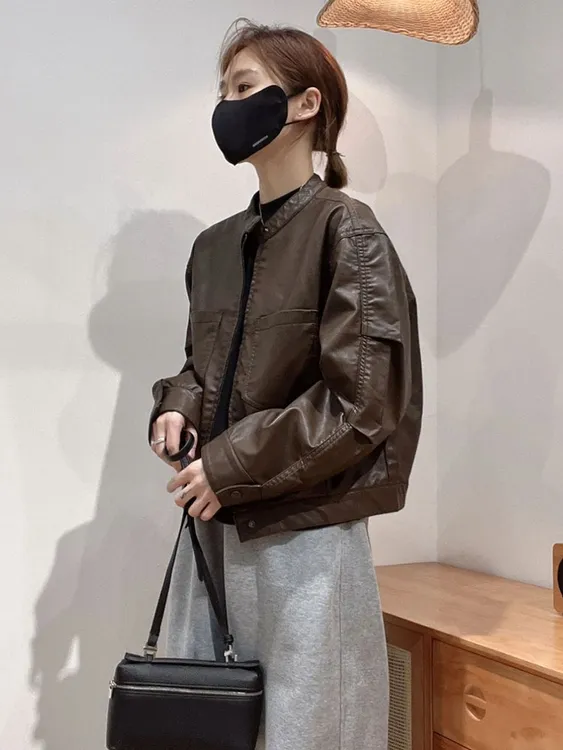 短款棕色皮衣外套女酷飒风小个子2025年春秋新款爆款机车气质复古