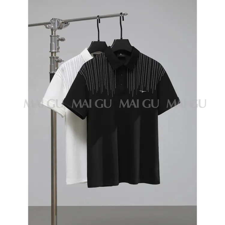 【MAIGU】夏季简约重磅撞色虚线小钢标设计高定冰感棉短袖POLO衫