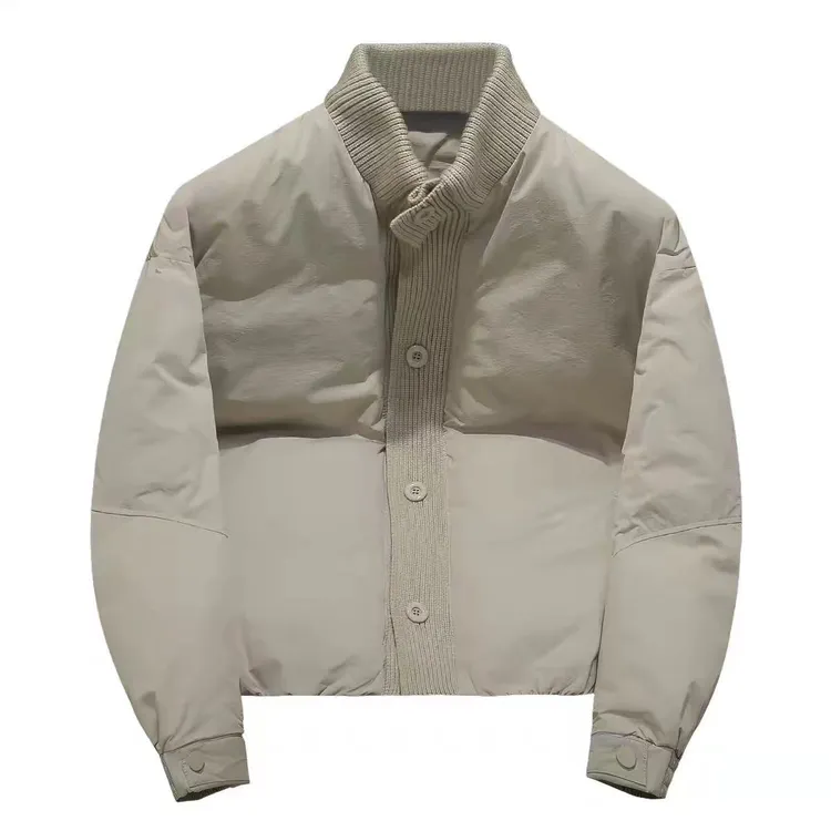 欧货立领羽绒服男士新款针织拼接落肩微阔潮牌白鸭绒保暖外套潮