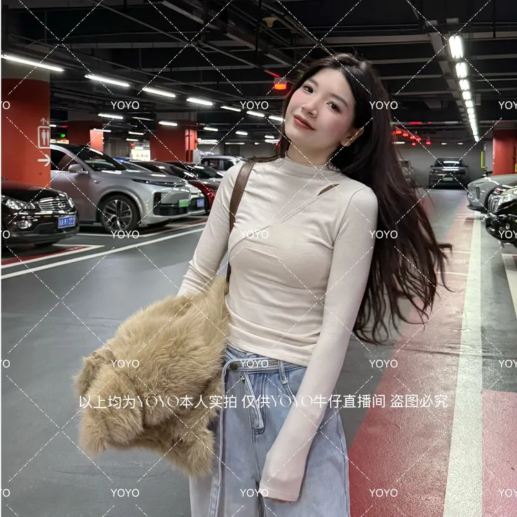 YOYO自制1【高领镂空】磨毛显瘦时尚修身ins设计感长袖上衣