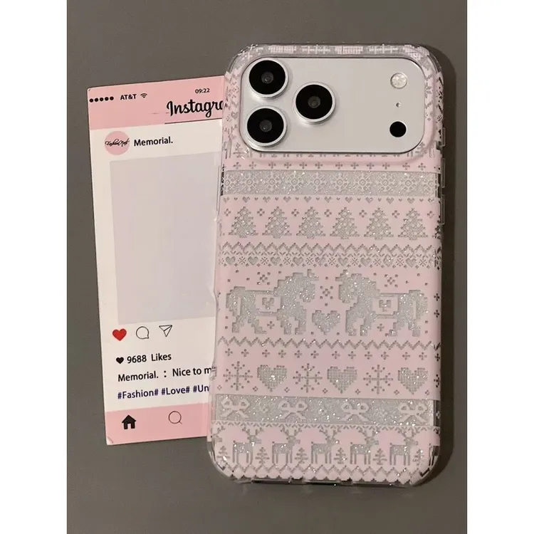 格纹爱心小马适用苹果17Promax手机壳16创意15新款14少女13闪粉壳