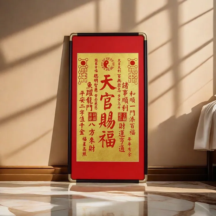 天官赐福金拓红卡装裱带框
