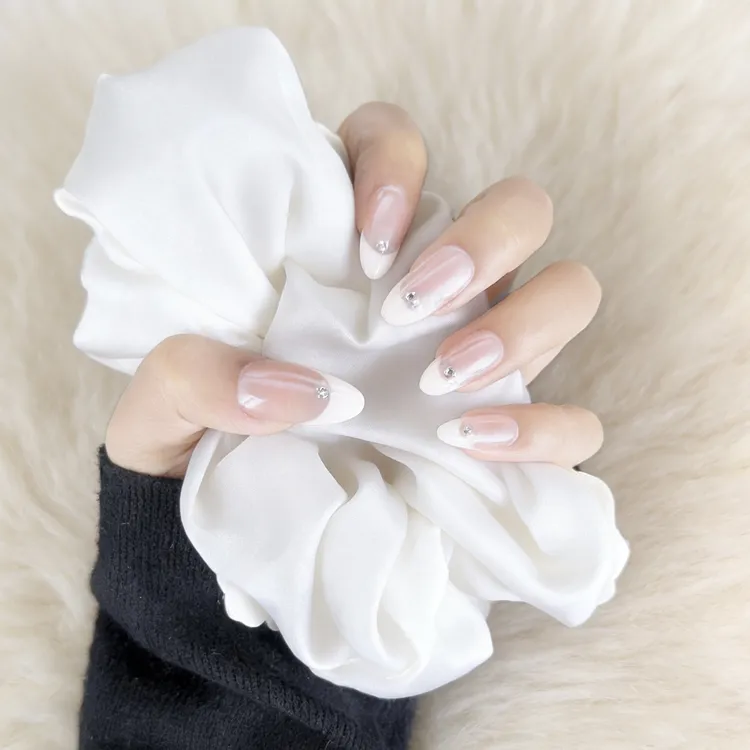 【北极光】纯手工中长款穿戴甲海莉极光法式手工穿戴美甲穿戴甲片