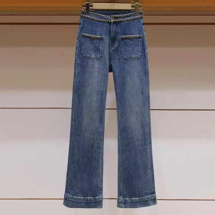 TOP『小香风链条』法式编织链条阔腿显瘦百搭牛仔裤