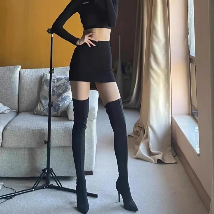 过膝长靴，显瘦显高显气质瘦瘦靴弹力靴黑色高筒高跟长筒秋冬百搭