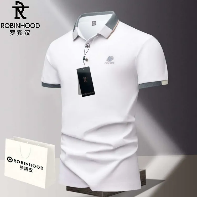 罗宾汉/ROBINHOOD高端男士印花POLO衫短袖T恤夏季翻领冰丝半袖T恤