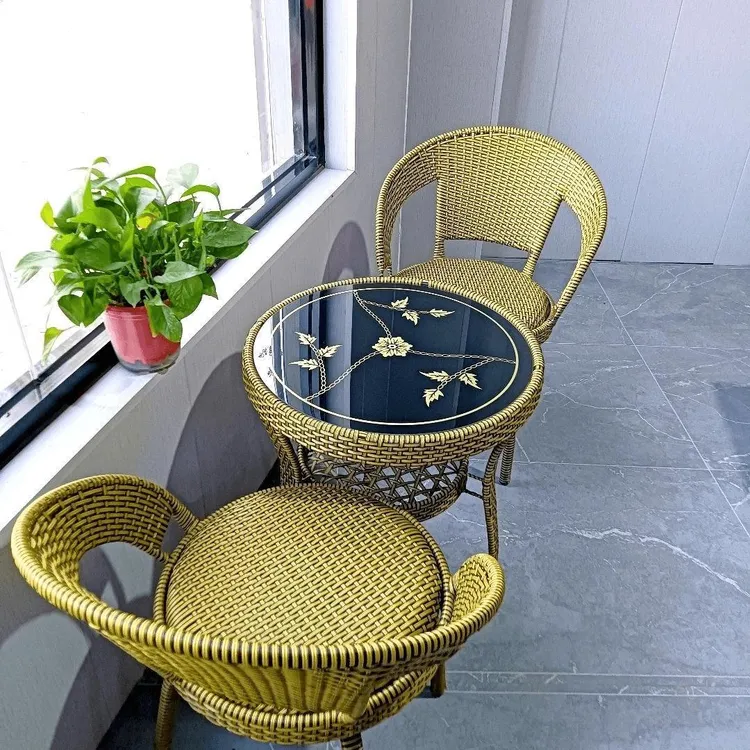 阳台桌椅户外藤椅三件套组合简约庭院腾椅子休闲茶几旋转编织椅子