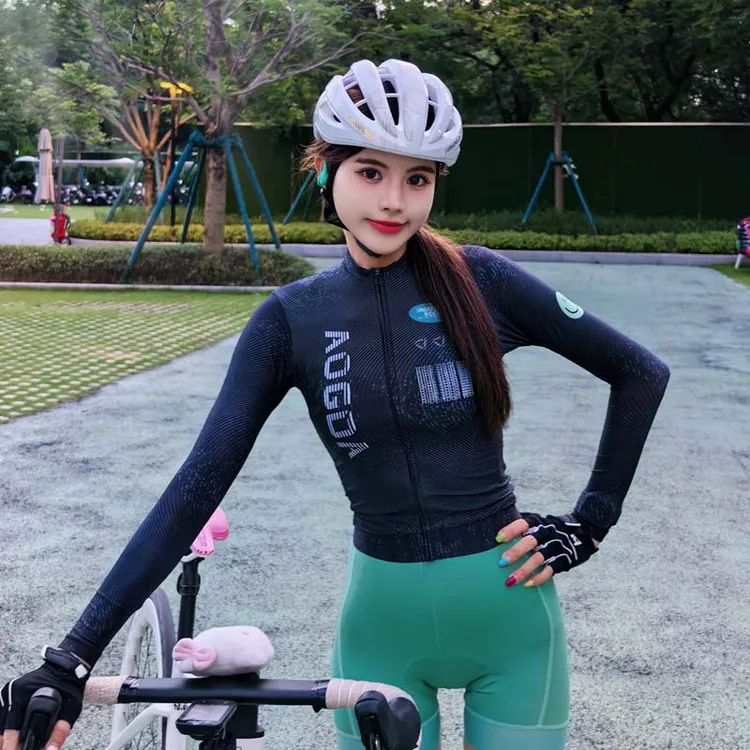 AOGDA新款春秋男女款黑色速干公路自行车长袖骑行服防晒上衣修身