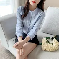 春秋装2025年新款女士衬衣小立领纯棉衬衫女洋气全棉长袖修身上衣