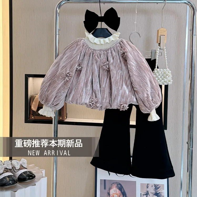 女童秋冬装2025新款小女孩洋气时尚秋季加厚长袖裙子儿童两件套