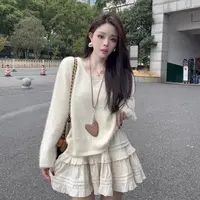 【晓溪服饰】秋季新款时尚宽松韩版百搭慵懒风V领常规款针织衫755